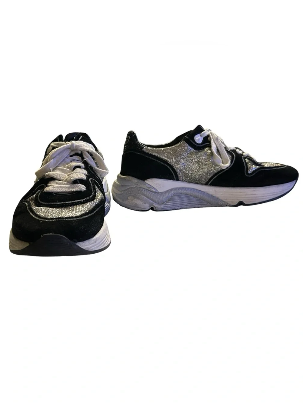 Golden Goose Running Sneakers BLK/SIL Glitter Lived-In/Distressed Luxe Sz 38 / 8